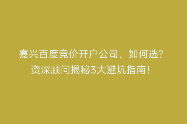 嘉兴百度竞价开户公司，如何选？资深顾问揭秘3大避坑指南！