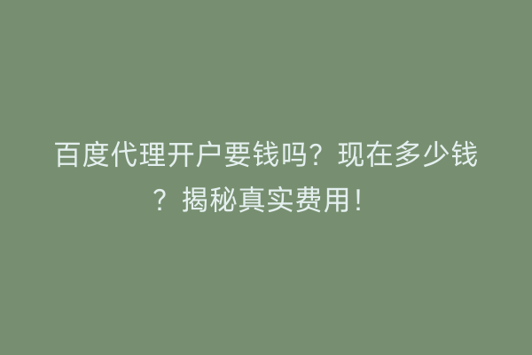 百度代理开户要钱吗？现在多少钱？揭秘真实费用！