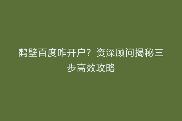鹤壁百度咋开户？资深顾问揭秘三步高效攻略