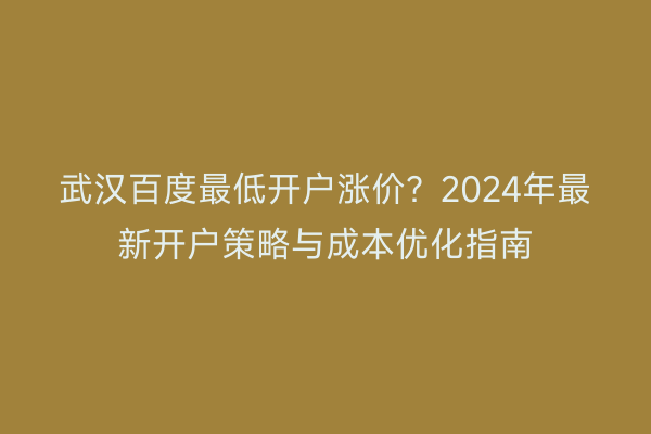 武汉百度最低开户涨价？2024年最新开户策略与成本优化指南