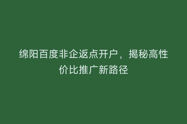 绵阳百度非企返点开户,揭秘高性价比推广新路径
