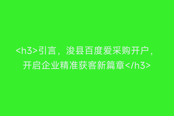 <h3>引言，浚县百度爱采购开户，开启企业精准获客新篇章</h3>