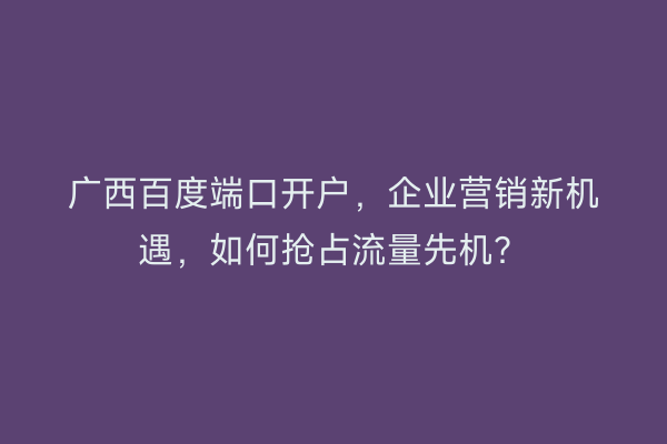 广西百度端口开户,企业营销新机遇,如何抢占流量先机?