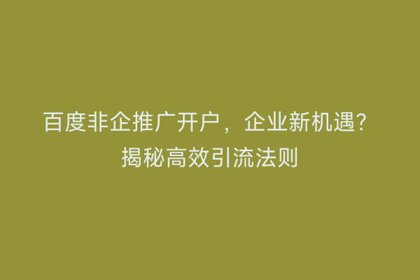 百度非企推广开户，企业新机遇？揭秘高效引流法则