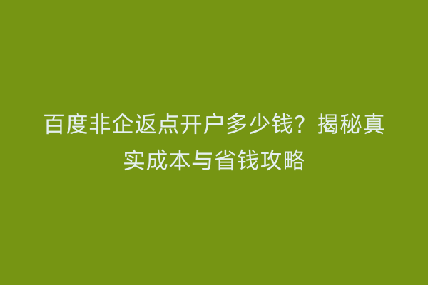 百度非企返点开户多少钱？揭秘真实成本与省钱攻略