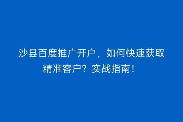 沙县百度推广开户，如何快速获取精准客户？实战指南！