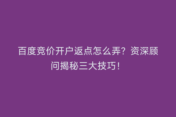 百度竞价开户返点怎么弄？资深顾问揭秘三大技巧！