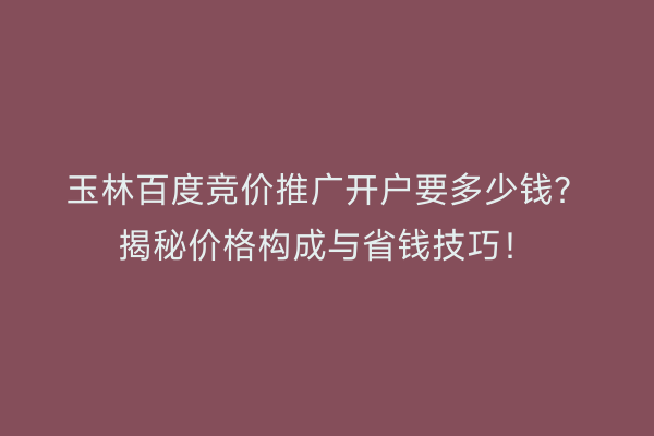 玉林百度竞价推广开户要多少钱？揭秘价格构成与省钱技巧！