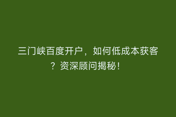 三门峡百度开户,如何低成本获客?资深顾问揭秘!