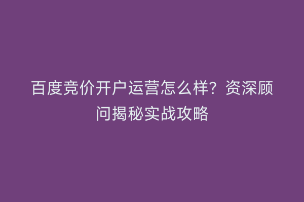 百度竞价开户运营怎么样？资深顾问揭秘实战攻略