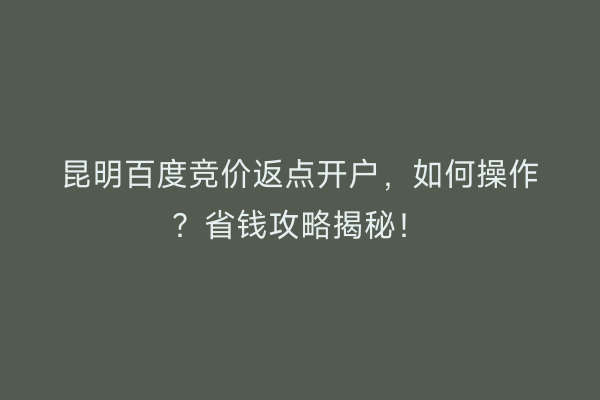 昆明百度竞价返点开户，如何操作？省钱攻略揭秘！