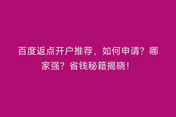 百度返点开户推荐，如何申请？哪家强？省钱秘籍揭晓！