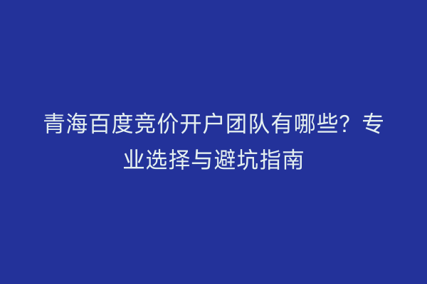 青海百度竞价开户团队有哪些？专业选择与避坑指南