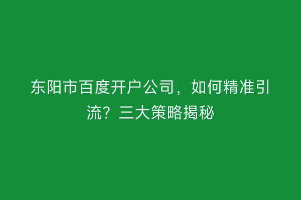 东阳市百度开户公司，如何精准引流？三大策略揭秘