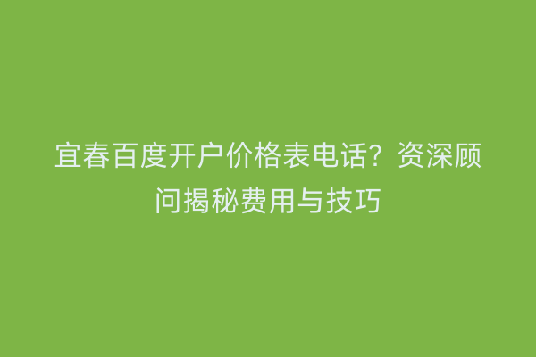 宜春百度开户价格表电话？资深顾问揭秘费用与技巧