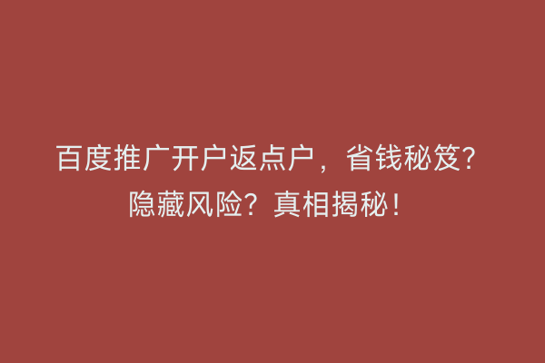 百度推广开户返点户,省钱秘笈?隐藏风险?真相揭秘!