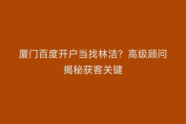 厦门百度开户当找林洁？高级顾问揭秘获客关键