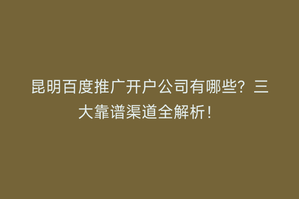 昆明百度推广开户公司有哪些？三大靠谱渠道全解析！