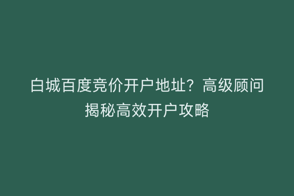 白城百度竞价开户地址？高级顾问揭秘高效开户攻略