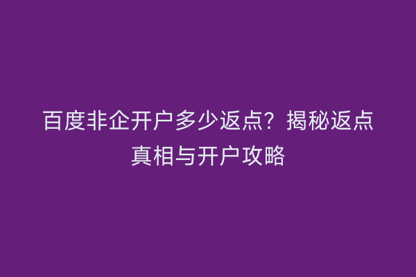 百度非企开户多少返点？揭秘返点真相与开户攻略