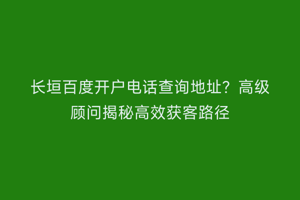 长垣百度开户电话查询地址？高级顾问揭秘高效获客路径