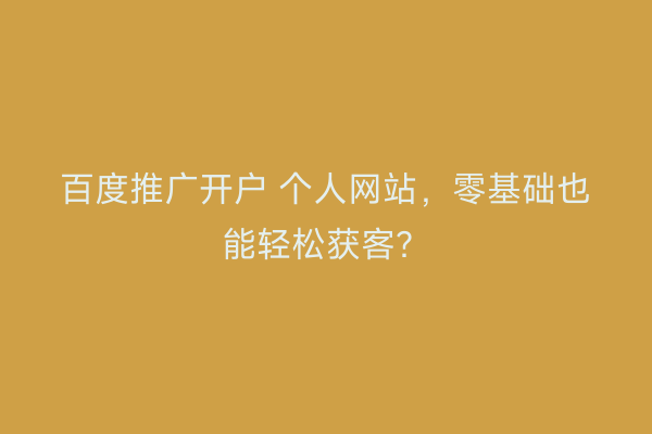 百度推广开户 个人网站，零基础也能轻松获客？