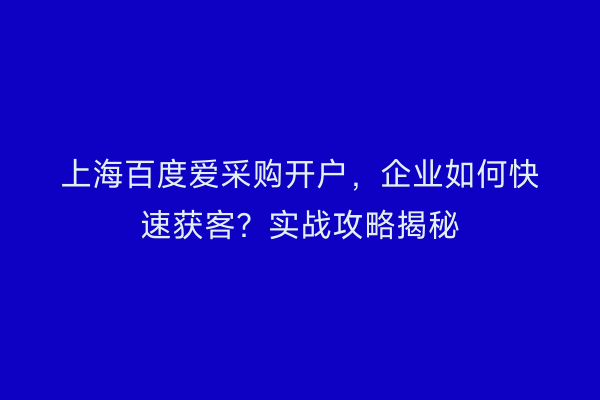 上海百度爱采购开户，企业如何快速获客？实战攻略揭秘