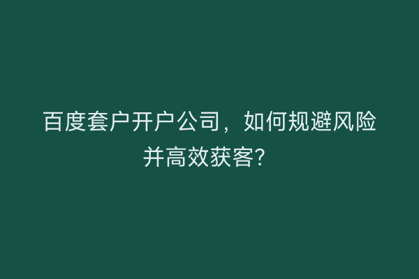 百度套户开户公司，如何规避风险并高效获客？