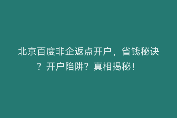 北京百度非企返点开户，省钱秘诀？开户陷阱？真相揭秘！