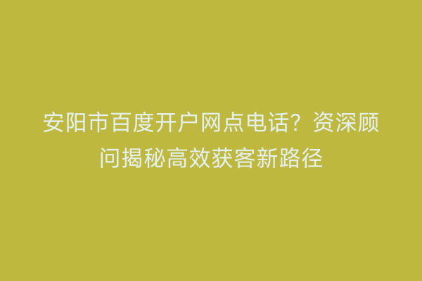 安阳市百度开户网点电话？资深顾问揭秘高效获客新路径