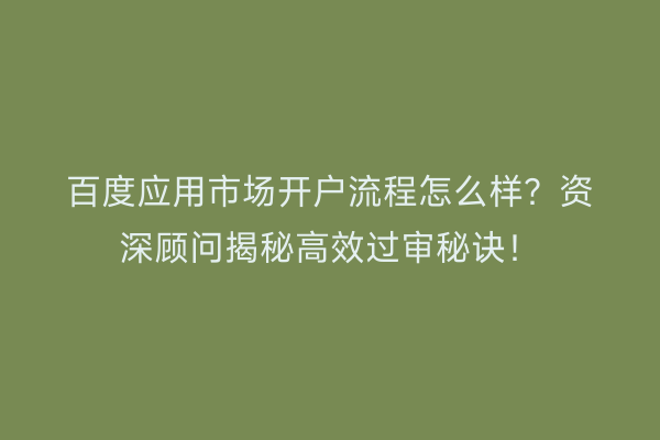 百度应用市场开户流程怎么样？资深顾问揭秘高效过审秘诀！