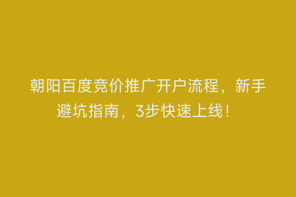 朝阳百度竞价推广开户流程，新手避坑指南，3步快速上线！
