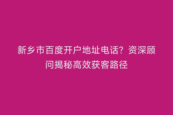 新乡市百度开户地址电话？资深顾问揭秘高效获客路径