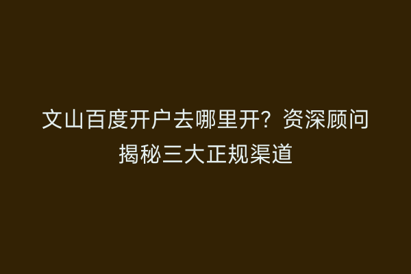 文山百度开户去哪里开？资深顾问揭秘三大正规渠道