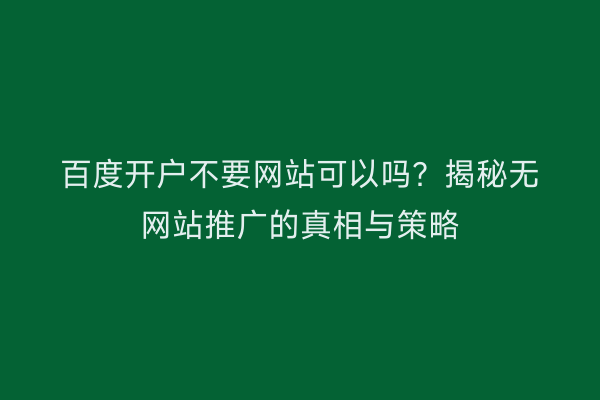 百度开户不要网站可以吗？揭秘无网站推广的真相与策略