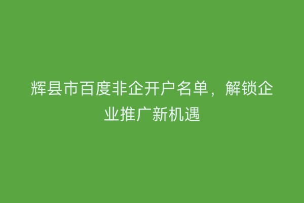 辉县市百度非企开户名单，解锁企业推广新机遇