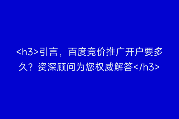 <h3>引言，百度竞价推广开户要多久？资深顾问为您权威解答</h3>