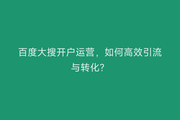 百度大搜开户运营，如何高效引流与转化？