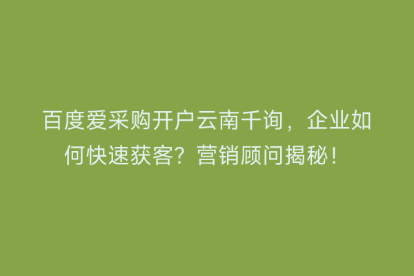 百度爱采购开户云南千询，企业如何快速获客？营销顾问揭秘！