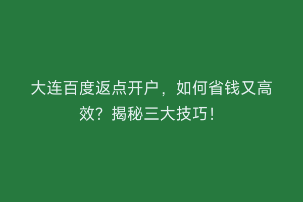 大连百度返点开户，如何省钱又高效？揭秘三大技巧！