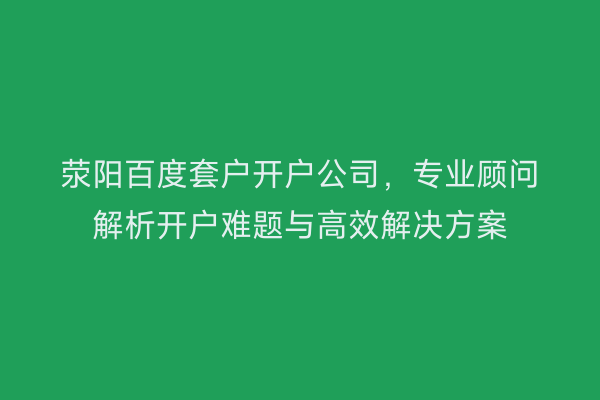 荥阳百度套户开户公司，专业顾问解析开户难题与高效解决方案