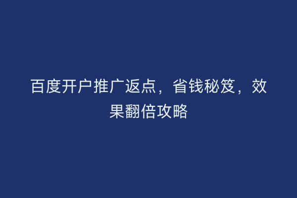 百度开户推广返点，省钱秘笈，效果翻倍攻略