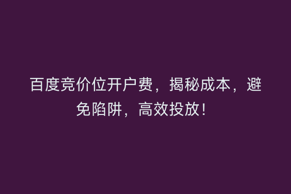 百度竞价位开户费，揭秘成本，避免陷阱，高效投放！