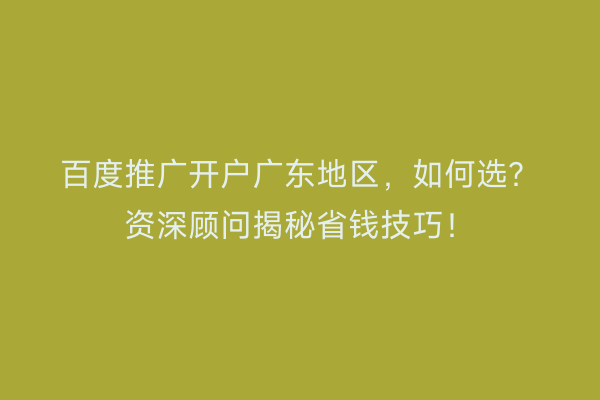 百度推广开户广东地区，如何选？资深顾问揭秘省钱技巧！