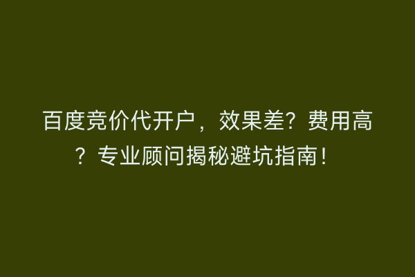 百度竞价代开户，效果差？费用高？专业顾问揭秘避坑指南！