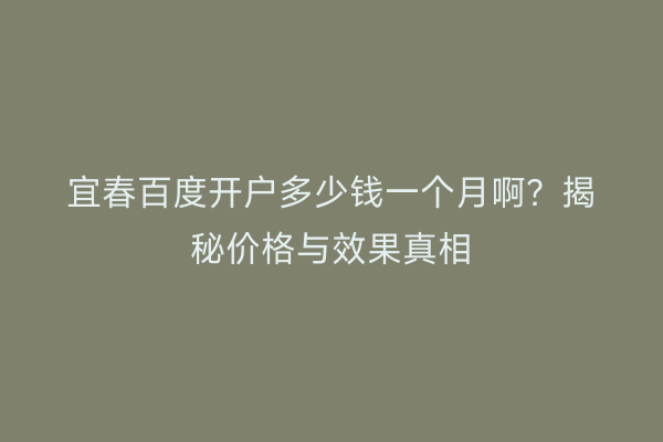 宜春百度开户多少钱一个月啊？揭秘价格与效果真相