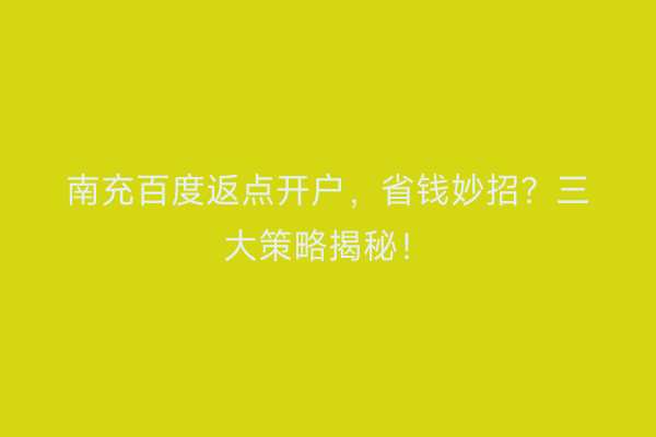 南充百度返点开户，省钱妙招？三大策略揭秘！