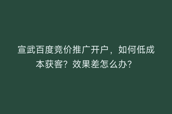 宣武百度竞价推广开户，如何低成本获客？效果差怎么办？