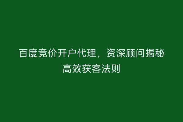 百度竞价开户代理，资深顾问揭秘高效获客法则