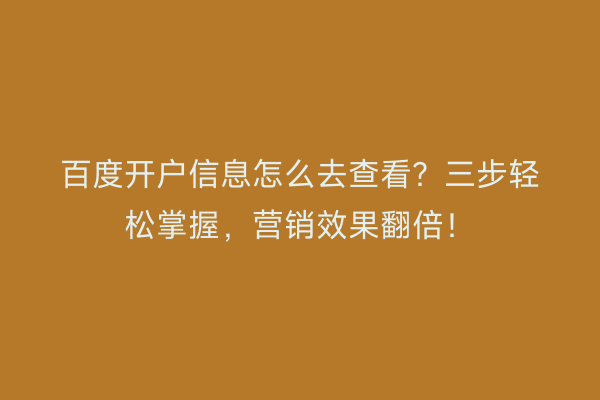 百度开户信息怎么去查看？三步轻松掌握，营销效果翻倍！